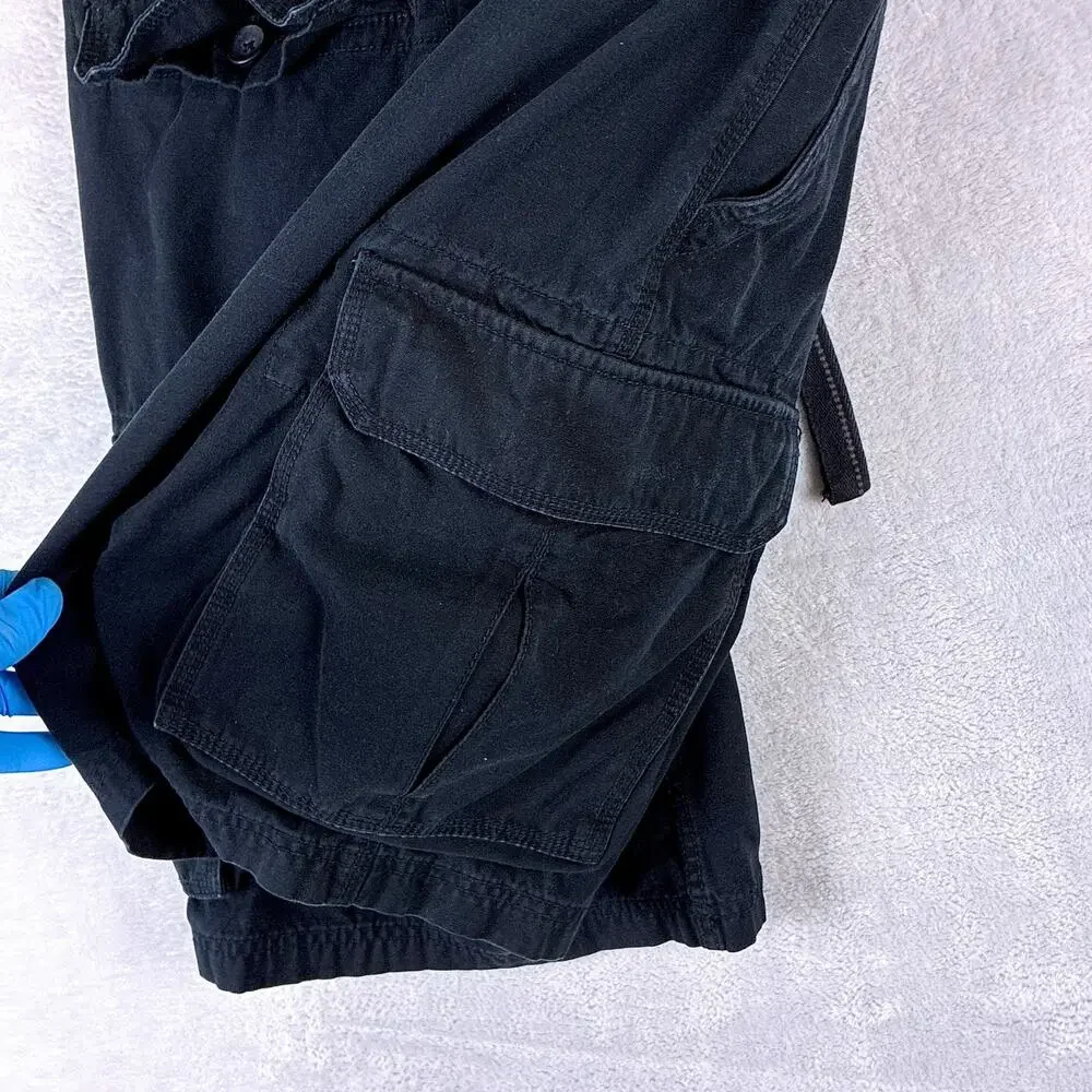 VTG Y2K Anchor Blue Cargo Shorts Mens 32 Black Baggy Military Paratrooper Skate